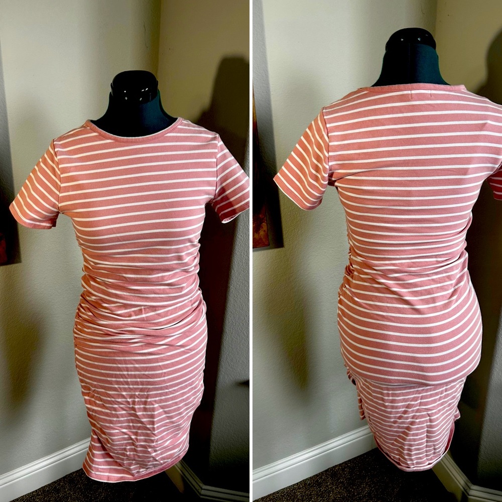 Pink striped tee shirt dress